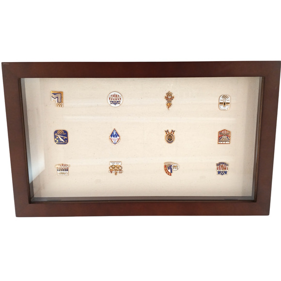 Vintage USA Olympics Pin Set Box Frame 12 Pins Enchante Accessories - Picture 1 of 11